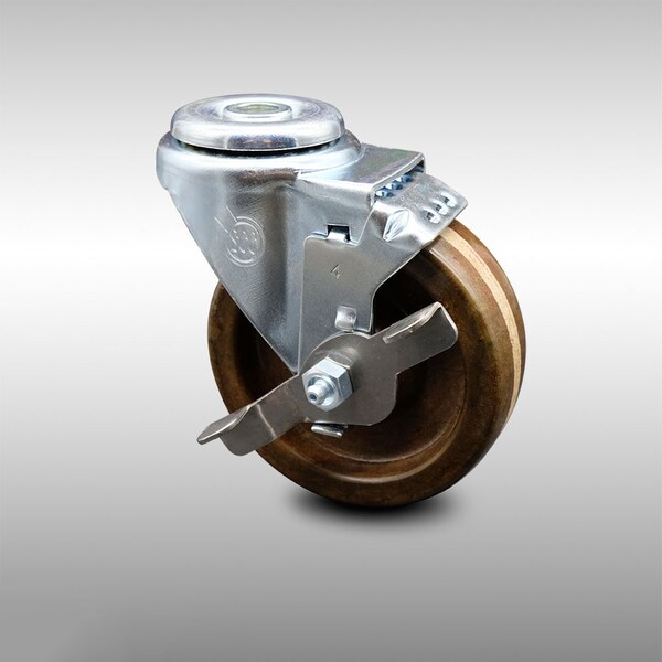 4 Inch SS High Temp Phenolic Wheel Swivel Bolt Hole Caster with Brake SCC